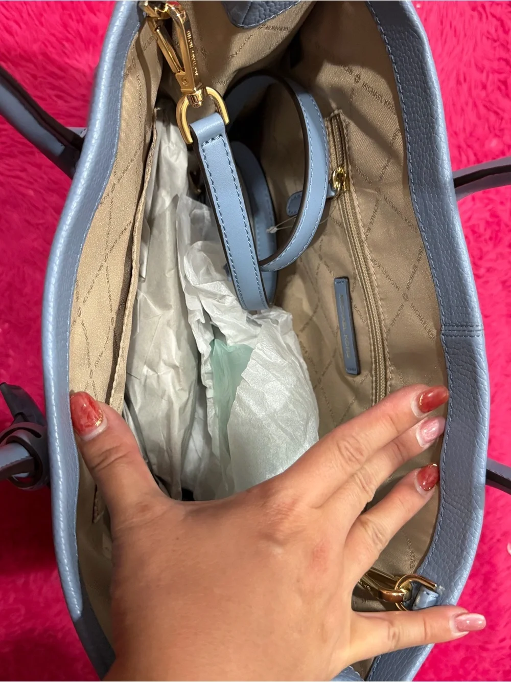 Michael Kors Powder Blue Leather Tote with Gold Logo